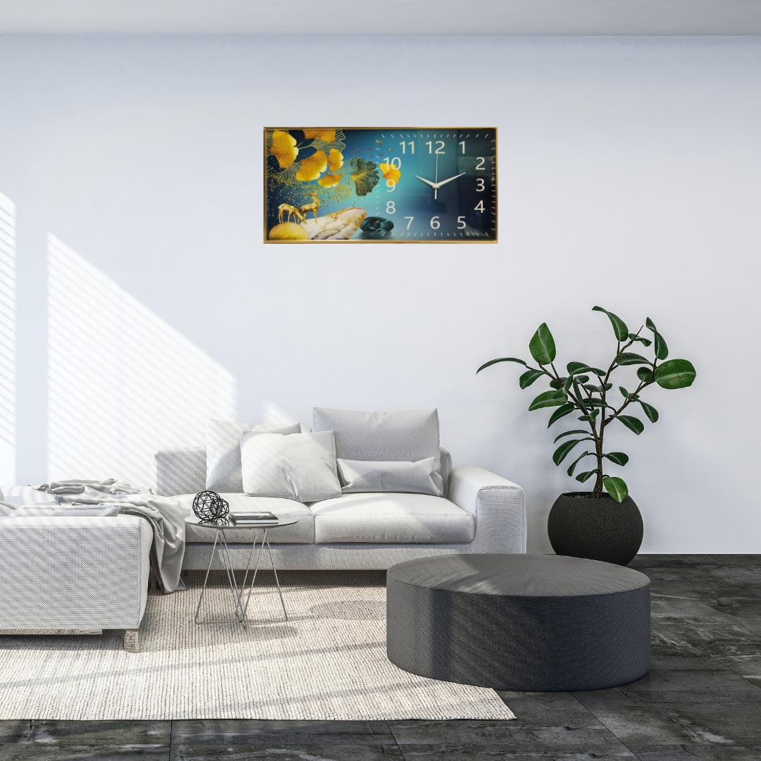 wall_clock_aluminum_frame_gold_deer_Ginkgo