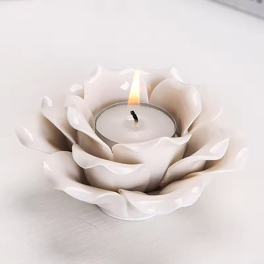 Ceramic Rose Candle Holder - White