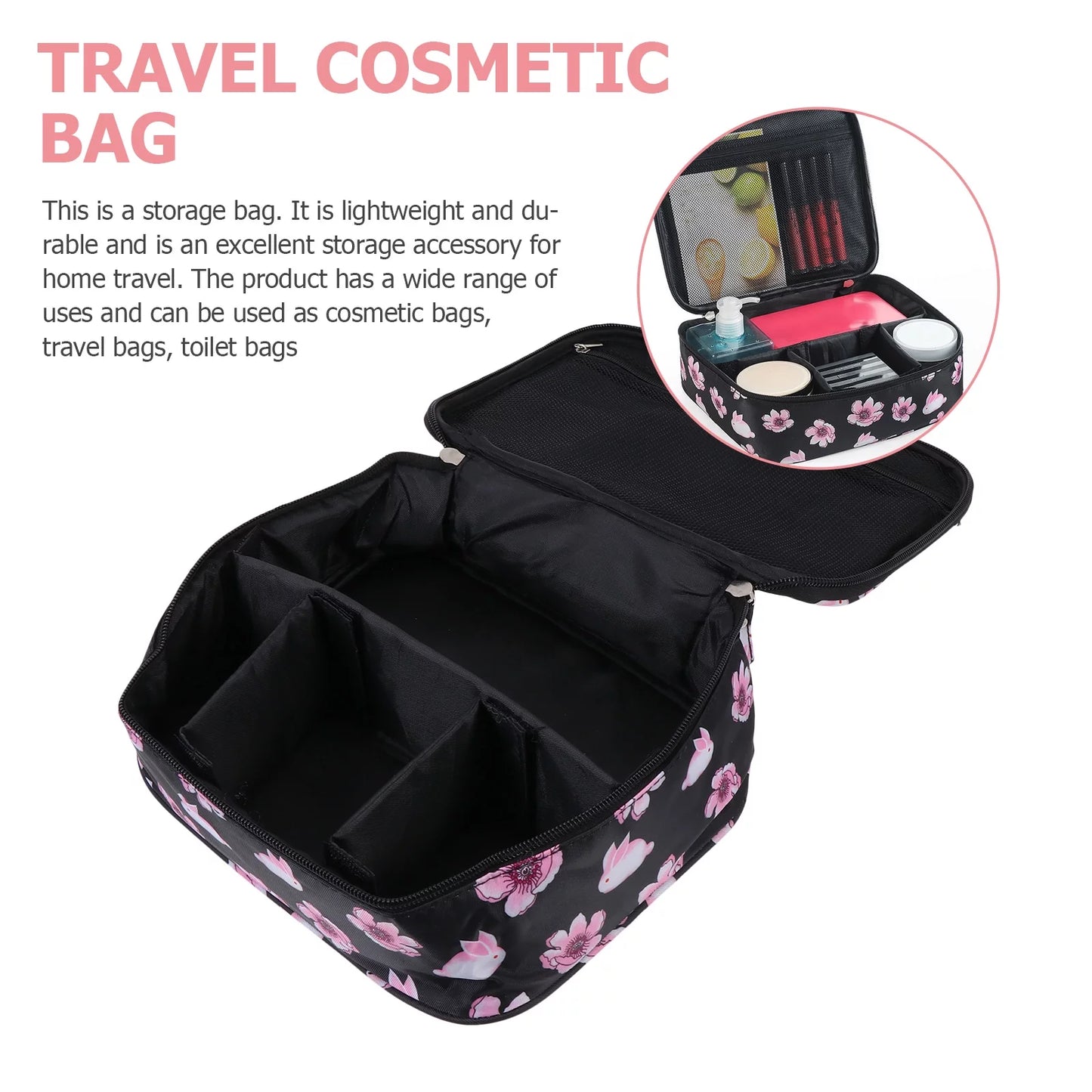 Portable rose Pattern Makeup travel Bag