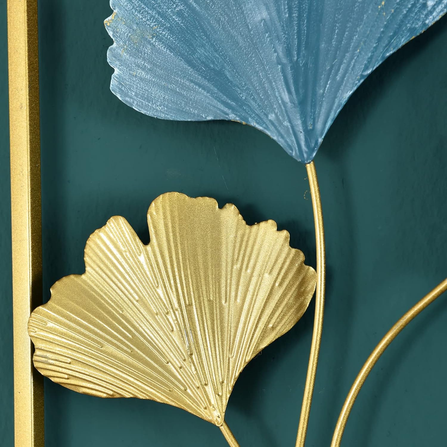 Ginkgo Leaf Metal Wall Art, Blue & Gold Leaf with Frame - Wall Decor - e - Stylish