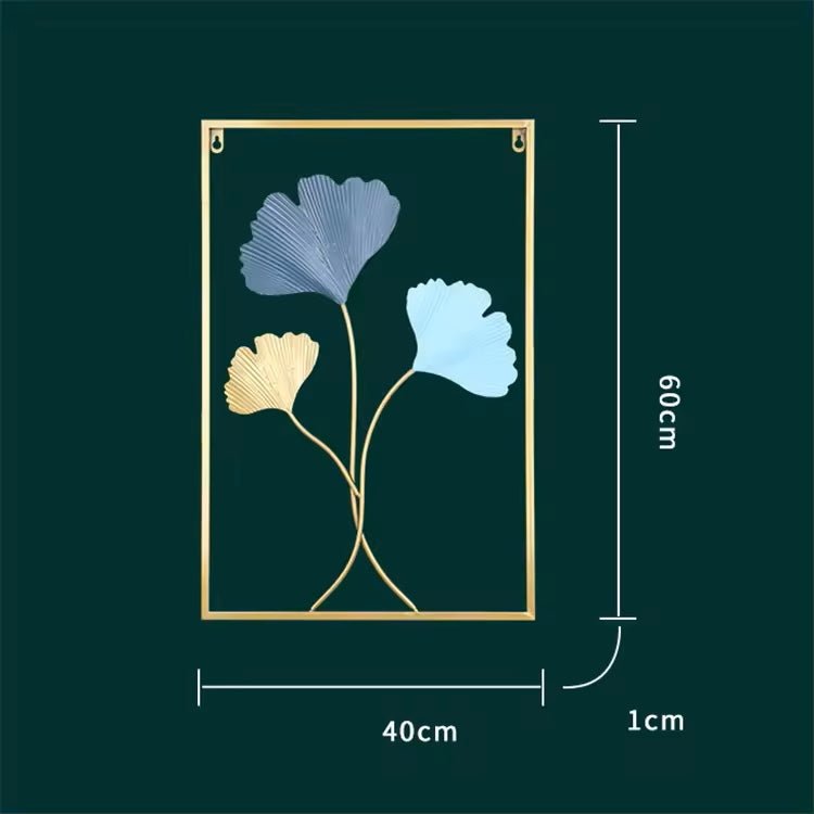 Ginkgo Leaf Metal Wall Art, Blue & Gold Leaf with Frame - Wall Decor - e - Stylish