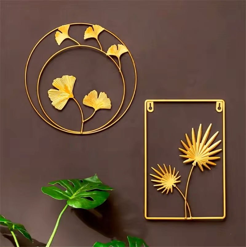 Gold Leaves - Metal Wall Art Ginkgo Leaf - Round - Wall Decor - e - Stylish