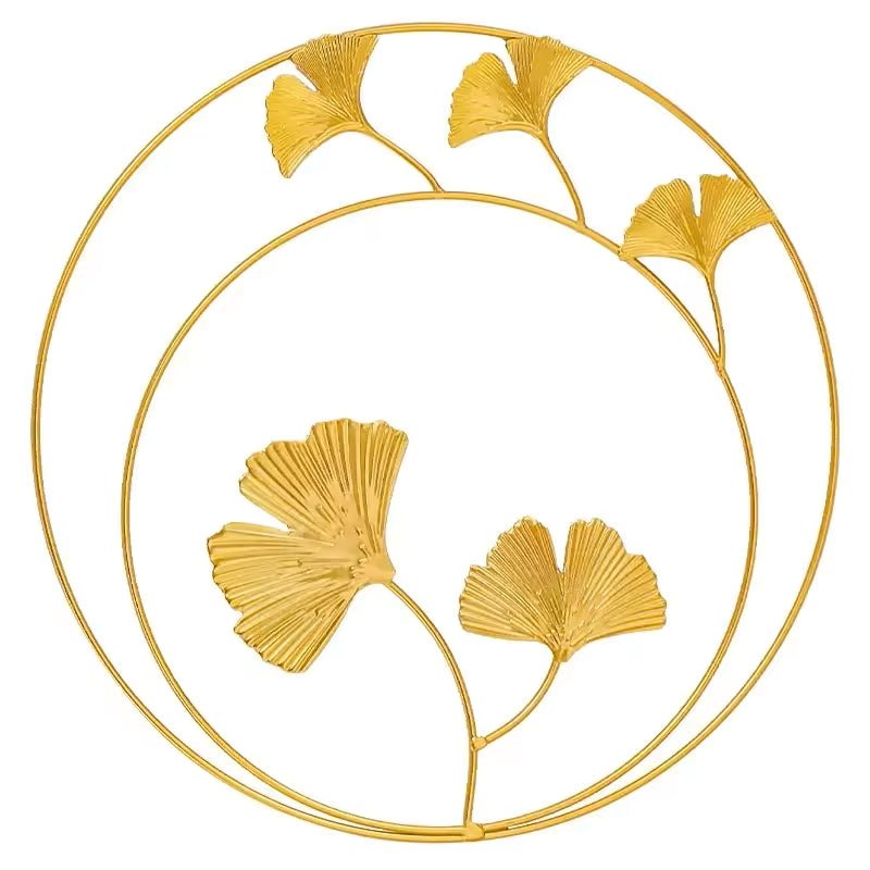 Gold Leaves - Metal Wall Art Ginkgo Leaf - Round - Wall Decor - e - Stylish